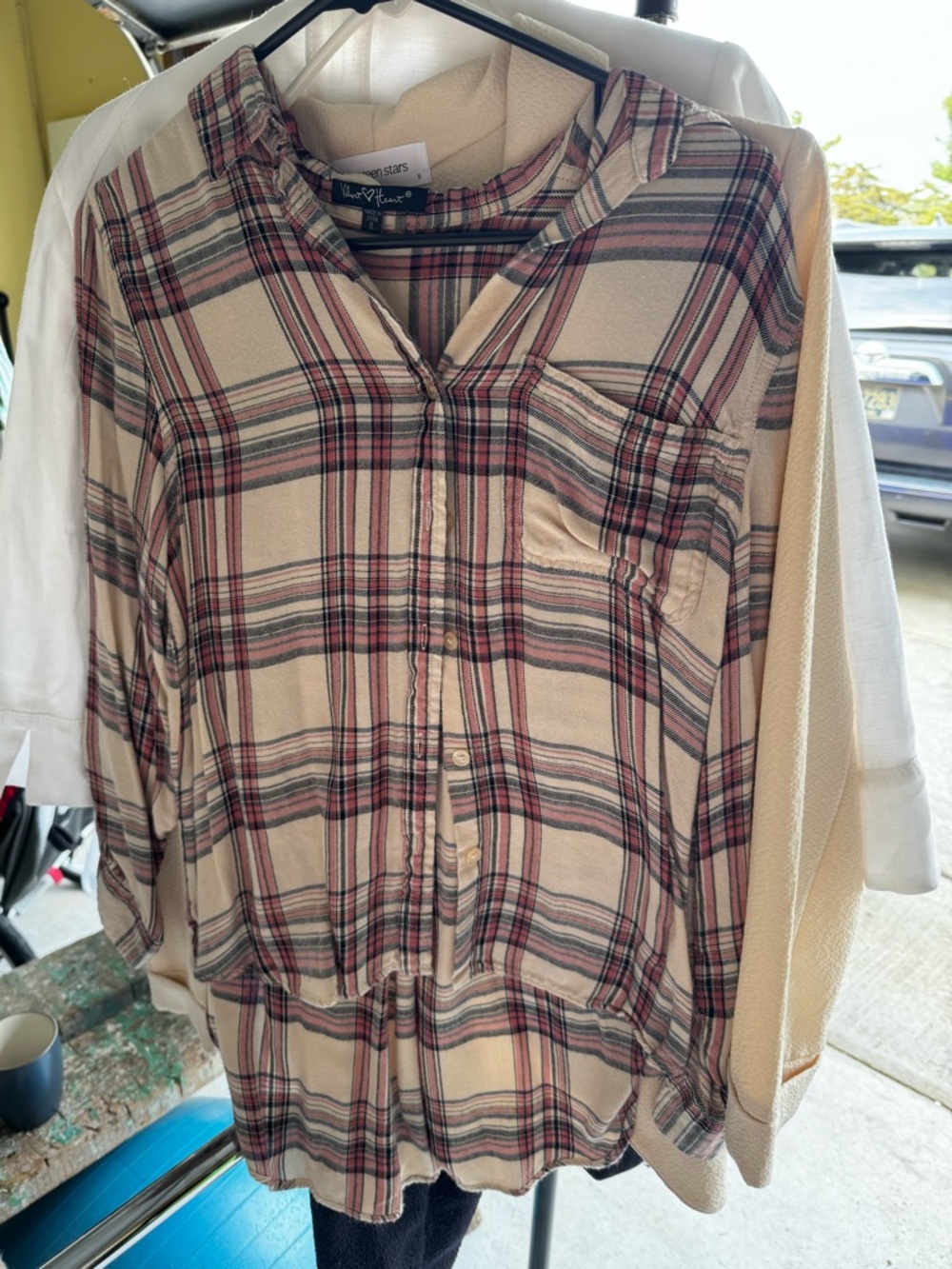 Velvet Heart Beige Plaid Tunic with Red and Black Stripes